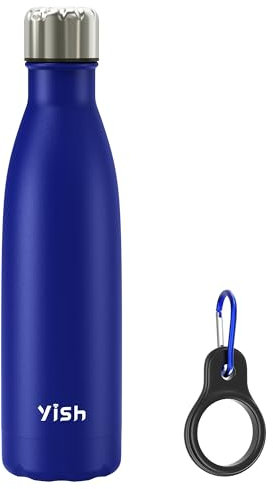 YISH Edelstahl Trinkflasche Thermosflasche Trinkflasche Edelstahl:Wasserflasche 500ml Trinkflasche Kohlensäure Geeignet mit Schnalle 10h Heiß/Kalt BPA Frei für Büro,Schule,Sport,Camping,Blau