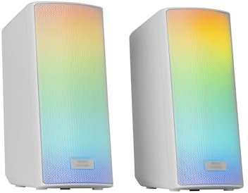 MARSGAMING MSRGB2, Altoparlanti Bluetooth 5.3 15W, Processore Audio DSP, Illuminazione RGB Dinamica, Frontale Total Mesh, Altoparlanti Compatti con Control Box, Ingresso Jack 3.5mm e USB, Bianco