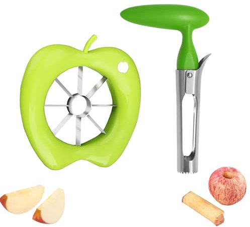 2 Stück Apfelentkerner, Apfelausstecher Edelstahl, Apfelausstecher Obstentkerner, Küchenhelfer, Küche Camping Zubehör für Obst und Gemüse, Einfaches Entfernen des Kerns(Grün)