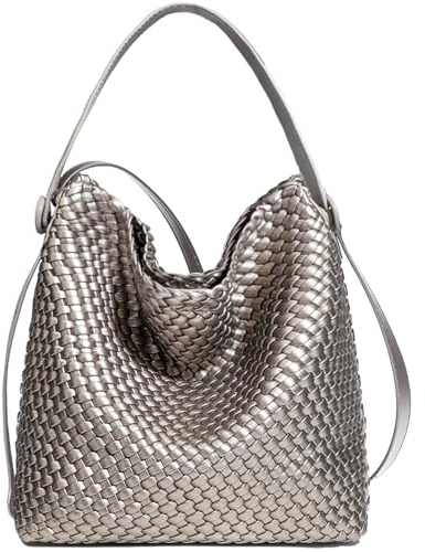 DSGUTWO Woven Tote Bag for Women Vegan Leather Shoulder Bags Top Handle Handbag, and Purses