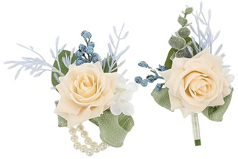 GARVALON Ansteckblume-Set Für Hochzeiten 1 Set Mit Ansteckblume Und Ansteckblume Aus Künstlichen Blumen Für Bräutigam Und Brautjungfer