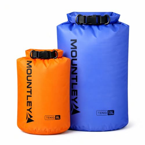 MOUNTLEY Dry Bag Set 8L+13L - Packsack wasserdicht mit Premium TPU-Rolltop, Ultraleicht & faltbar, wasserdichte Beutel für Rucksack, Packsäcke für Wandern, Trekking, Camping Wassersport