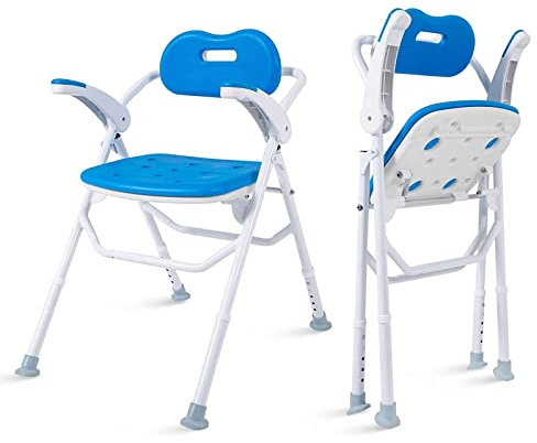 Sedia da doccia pieghevole con schienale regolabile in altezza e braccioli, sedile da bagno portatile per anziani disabili in gravidanza sgabello da doccia panca per vasca da bagno