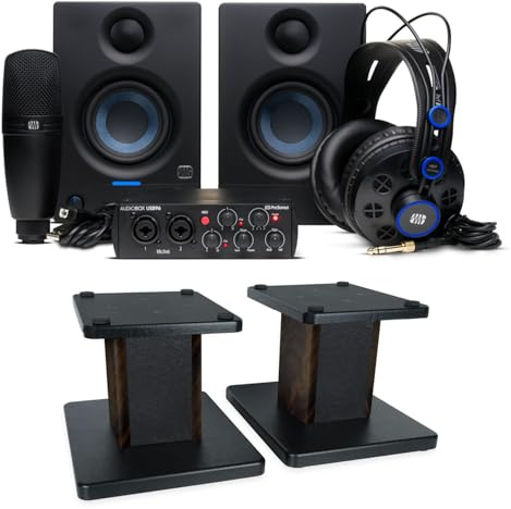 Presonus Audiobox 96k Complete Bundle Recording-Set mit keepdrum SS041 Boxenständer in Walnuss