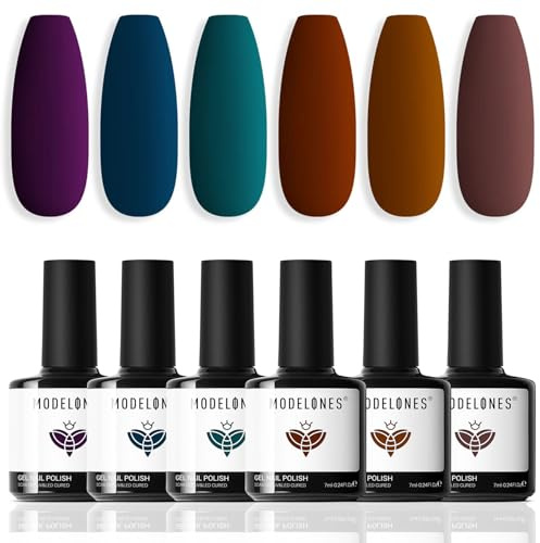 Modelones Vernis Semi Permanent,Vernis Gel UV Semi Permanent 6 Couleur Vernis à Ongles Soak Off Gel Polish French Manucure, Violet Bleu Vert Rouge
