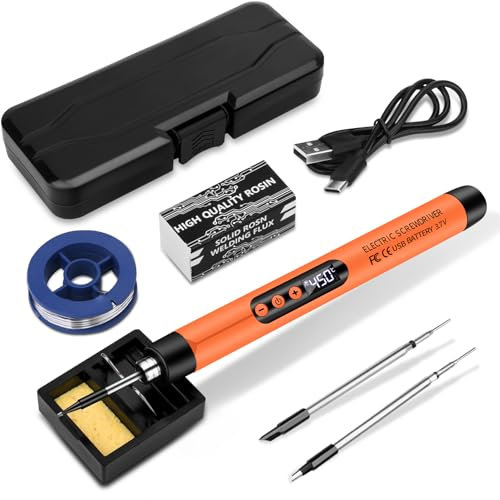 Cordless Soldering Iron Kit, USB Rechargeable Soldering Iron with LCD, Temperature Adjustable 330 °C - 450 °C, 3 Soldering Tips, Soldering Wire, Soldering Paste, Professional Safe