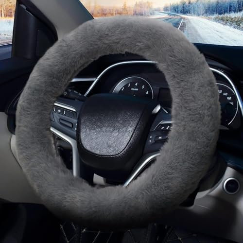 Lgtcjzfw Auto-Lenkradbezug für Ford Fiesta Fusion Escort Focus Fusion F150，Flauschiger Fellschutz, Weicher, Flauschiger, hochelastischer, dehnbarer, Warmer Plüsch,Grey
