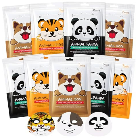 Masque Visage Enfant, 9 Pièces Masque Visage Femme, Masque Tissu Visage avec Imprimé Animalier, Masque Hydratant Visage pour le Visage Convient Filles et Femmes