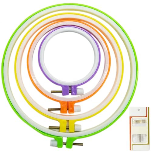 4 tamaños, marco de bordado de plástico, multicolor redondo, juego de aros de bordado, plástico, círculo, punto de cruz, anillos para manualidades, costura, incluye 16 agujas de coser con ojal dorado