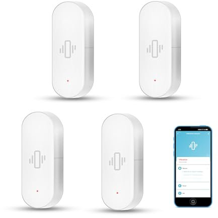Smart Vibration Sensor: Wireless Glass Break Detector, WiFi Door Sensor with App alerts, Adjustable Sensitivity, Security Sensor for Alarm System and Home Automation(4-Pack)
