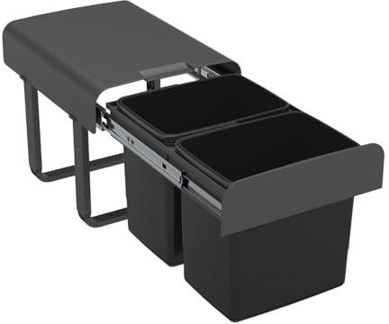 EKOTECH Abfallsammler EKKO 40 mit 30 (2x15) Liter Füllvolumen, Orion Grey, für 40 cm Schrankbreite