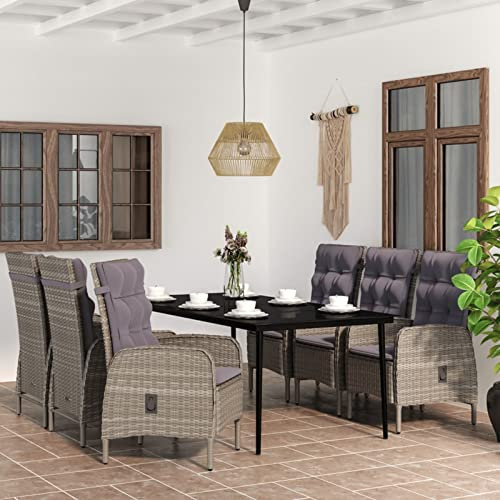 Fasba Gartenmöbel 7-TLG. mit Auflagen Gartengarnitur Sitzgruppe Sitzgarnitur Gartenset Gartentisch Esstisch Gartenstuhl Tisch Stühle Grau Schwarz