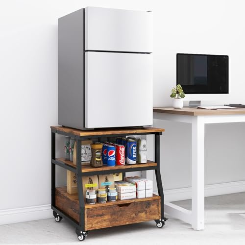 PUNCIA Mueble Soporte Móvil de 3 Niveles para Mini Nevera con Cajón