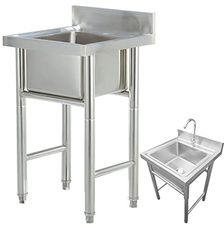 GLMGBP Lavello da Cucina in Argento, Indipendente, in Acciaio Inox, Vasca Singola, per Interni ed Esterni, lavatoio con Rubinetto, Resistente