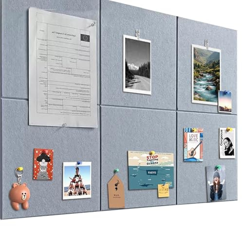 Pinnwand Groß 90x60cm Pinnwand Filz Selbstklebend mit 60 Reißzwecken, 6 Stück 9mm Dick Pinwand, Vision Board für Fotos, Notiz Memoboard für Zuhause Küche Büro Schule,Zementgrau