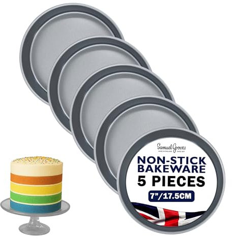 Samuel Groves Great British Bakeware Rainbow Layer Cake 5 Pack 7 (17.5cm) Non Stick Cake Tin,Victoria, Rainbow, Layer, Sandwich Cake Tin, Coil Coated, Birthday,