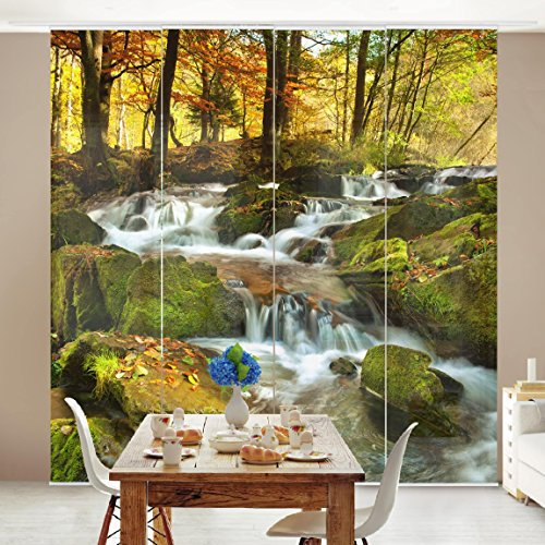 micasia Schiebegardine halbtransparent 60er Paneel Klett Wald Textil lichtdurchlässig - Motiv Modern Flächenvorhang grün Wohnzimmer Schlafzimmer 1737 (240x250 cm - 4er Set)
