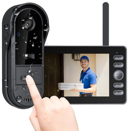 TKMARS Wireless Doorbell,1080P HD Wireless Video Doorbell Camera with 4.3-inch Screen, Dual Audio and Recording, Video Intercom, No WiFi/App Required, IP65 Waterproof with Night Vision