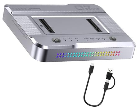 NVMe Two Bay Hard Drive Dock USB3.2 20Gbps Fast Speed Color Illuminating Aluminum Alloy Chassis Multiple Format Aluminum Alloy Solid Disk Dock