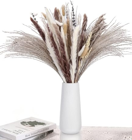 Qixora 102 Pezzi Pampas Decorative, Decorazione da Tavolo e Fiori Secchi, Decorazione di Erba di Pampa, Bouquet di Fiori Secchi Decora Soggiorni, Camere da Letto, Sale da Pranzo, Matrimoni e Feste