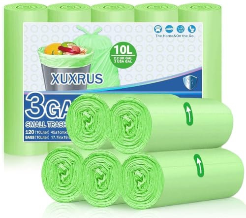 XUXRUS Bolsas De Basura 10L Pequeñas Antifugas Y Antidesgarro, 120 Uds | Verdes de 45x50cm, sin Olores, Resistentes, en 5 Rollos para Uso Diario