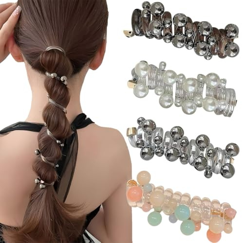YUPZAR 4 Stück Haargummi Telefonkabel, Perle Spiral Haargummi, Haarbänder Mädchen, Haaraccessoires,Geschenke für Mädchen
