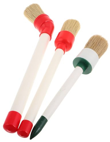 JECOMPRIS Kit 3 Cepillos Lubricantes para Neumáticos de Coche Cepillo Redondo y Angular Brochas para Pasta de Montaje Limpieza de Ruedas y Detallado Automotriz Colores Rojo y Verde Uso