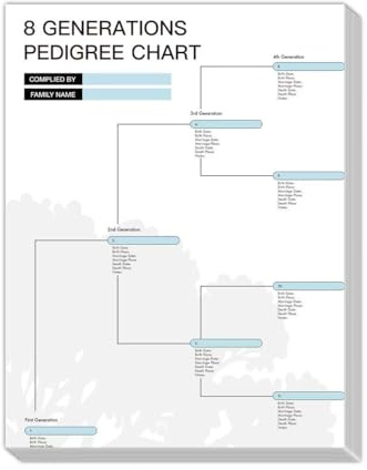 Muzlineuro 16 Family Tree Charts to Fill In - 8 Generation Blank Genealogy Chart with 255 Name Spaces, 17x22 Inch Ancestry Poster for Family History Research & Framing, Clean Blue & White Design