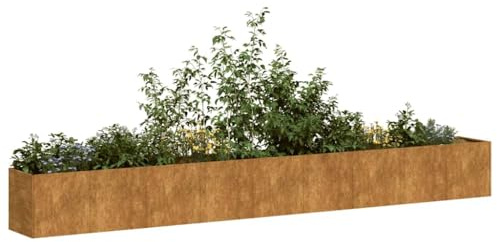 KKHOMEI Orto Rialzato da Esterno, Fioriera da Balcone, Aiuola Rialzata in Acciaio Galvanizzato con Fondo Aperto, per Fiori e Verdure, Piante, Ortaggi Arbusti, Acciaio corten 360 x 40 x 40 cm