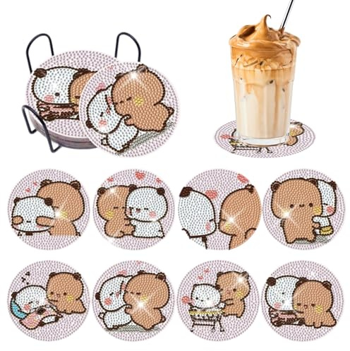 8 Stück Bubu Dudu Diamond Painting Untersetzer, Kawaii Diamant Glasuntersetzer Set Mit Ständer,Holzsockel, DIY Diamond Painting Tassenuntersetzer mit Zubehör, Basteln für Erwachsene Kinder Anfänger