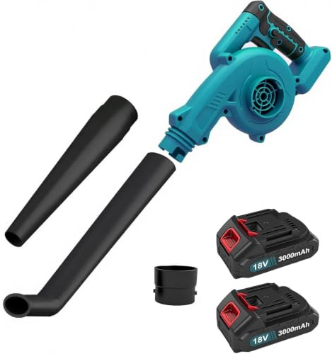 Soplador de Batería 18V | 2 Baterías de 3000mAh Incluidas | 16.000 RPM | Función 2 en 1: Soplador y Aspirador de Hojas | Potente, Ligero y con Cargador | Ideal para Jardín, Terraza y Coche