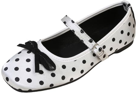 Casual Shoes Women's Sporty Ballerina with Dots to Slip On Breathable Dance Shoes Dance Boots Barefoot Shoes Non-Slip Slip-On Comfortable Lightweight Flat Ballet Shoes, O White, 7 UK