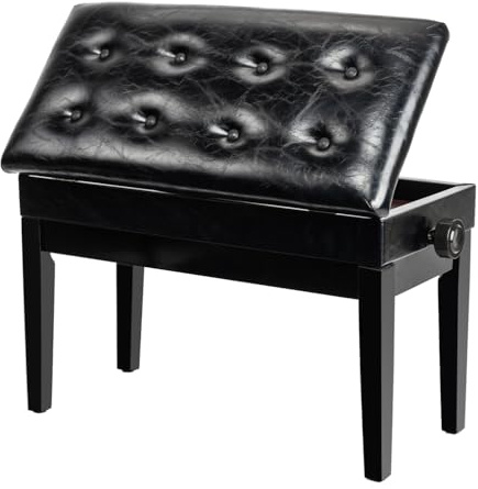 Bonnlo Adjustable Duet Piano Bench with Storage Black Faux Leather Piano Stool Deluxe Padded Seat with 2” Thick Cushion