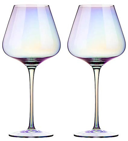 E-liu Red Wine Glasses Crystal Glass, 23 oz. Large Bowl, Long Stemmed Glassware - For Wine Tasting, Birthday, Anniversary or Wedding Gifts – Set of 2, Iridescent