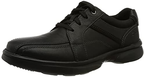 Clarks Bradley Walk Oxford-sko för män, Svart tumlat läder, 45 EU