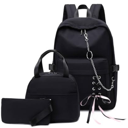 Joymoze Sac à dos pour ordinateur portable fille avec Sac de déjeuner et Trousse Chaîne noire