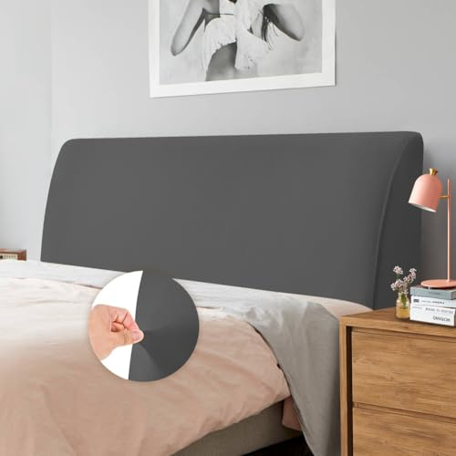 Caijin Copertura per Testiera, Fodera per Testiera del Letto Tessuto in Velluto Elasticizzato, Copertura Protettiva con Fondo Elastico per la Decorazione del Letto (Grigio, Lunghezza: 180cm-200cm)