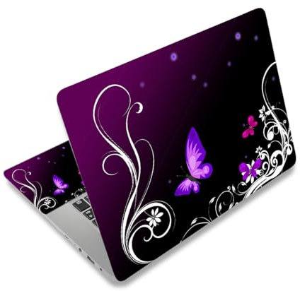Laptop Skin Sticker Decal,12 13 13.3 14 15 15.4 15.6 inch Laptop Vinyl Skin Sticker Cover Art Protector Notebook PC (Free 2 Wrist Pad Included), Decorative Waterproof Removable, Purple Butterfly