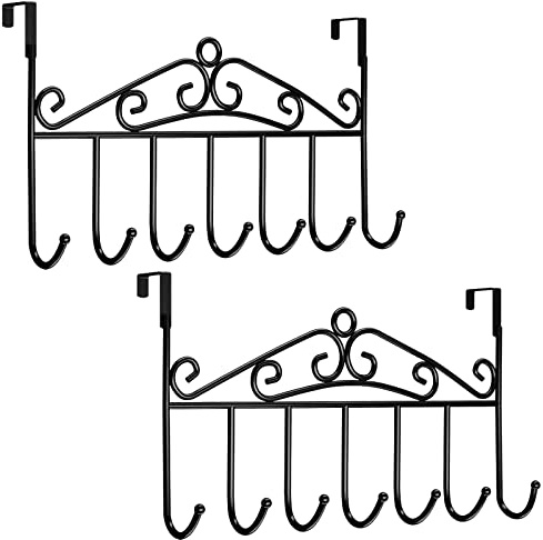 YD Youdepot Türhaken, Handtuchhalter, Türgarderobe, Türhaken, hinter der Rückseite des Badezimmers, Handtuchaufhänger, 2 Stück, 7 Haken (schwarz)