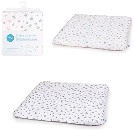 Ceba Baby Bezug für Wickelauflage - 2er Set Wickelauflagenbezüge Überzug für weiche Wickelunterlage in Größe 75x72 cm mit Reißverschluss - Baumwolle, extra dick - graue Sterne + rosa Sterne