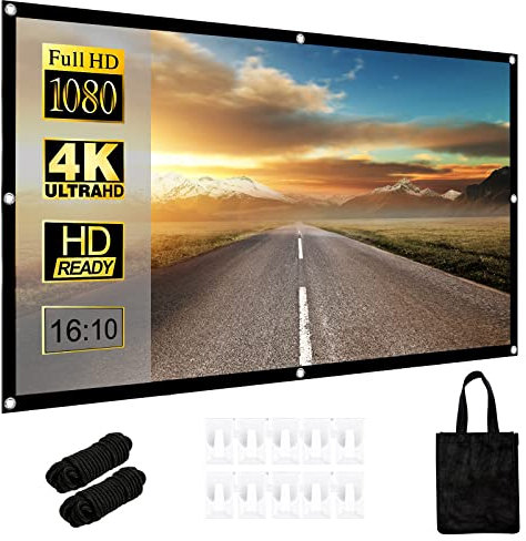 Projector Screen,100inch 16:10 HD Portable Movie Screens Projection for School Home Theatre Office, Foldable Double-Sided Movies Screen with Carry Bag and Tight Straps