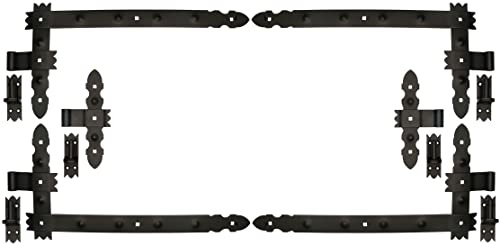 KOTARBAU® Winkelband Schmiedeeisen Dekorativ 600 x 50 mm + Mittelband 6 TLG. Satz mit Kloben zum Anschrauben für Türen Tore Pforten