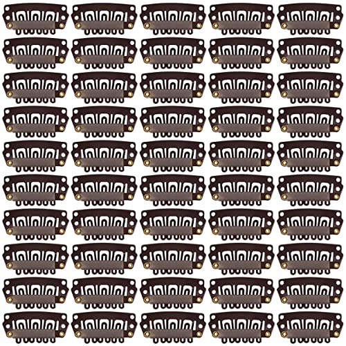 50 Stücke Perücken U-Form Metall Snap Clips 28mm 6-Zähne Kämme für Haarverlängerungen Haarteile (Dunkelbraun)