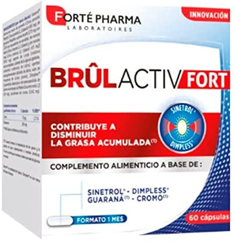 BRÛLACTIV FORT es un complemento alimenticio a base de Sinetrol®, Dimpless®, guaraná y cromo.