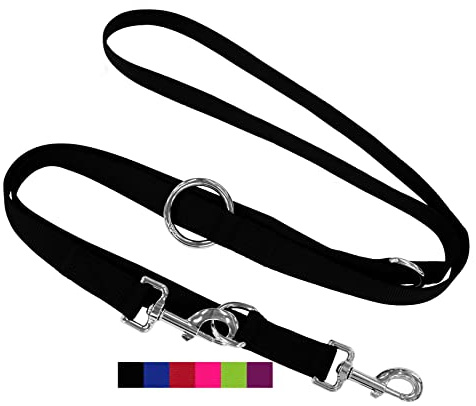DEY - Premium Hundeleine Nylon 2m | 3fach Verstellbar | für Kleine, Mittelgroße u. Große Hunde | viele Farben |Doppelleine Hund Katze Welpe | Schleppleine |Führ-Leine | Welpenleine | Schwarz, S