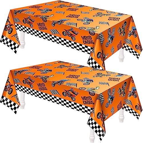 Patelai Dirt Bike Birthday Party Decorations Tablecloths Motorcycle Dirt Bike Theme Table Covers Checkered Racing Baby Shower Party Favor Supplies(2 Pieces)