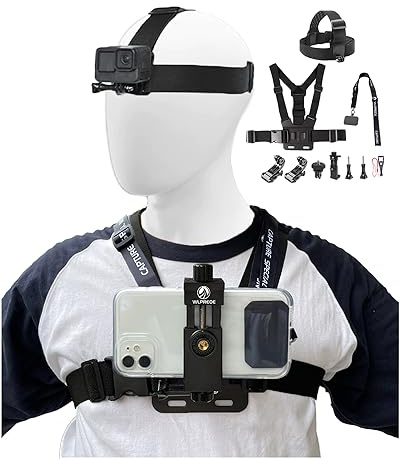 Phone Chest Mount Head Strap Accessories Kit - POV Phone Holder for Vlogging Video Compatible With iPhone 17 16 Pro Max Plus 15 14 13 - Hands Free Body Camera Mount for Immersive Fishing Recording