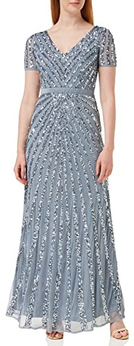 Maya Deluxe dam maxi dam embellished paljett lång kort ärm V-hals hög empire midja skuren glänsande bal We Bridesmaid dress, taupe, 36 EU