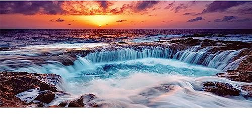 SHEGZHUC Diamond Painting Landschaft am Meer 110x50 cm Erwachsene Groß XXL Himmel Wasser Strand Sonnenuntergang Perlenbilder Wasserfall