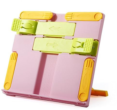 KALUROIL Leggio Per Libri- Supporto per Libri da Cucina Regolabile in plastica, Porta Libri Pieghevole per Tablet, Ricette, Musica e Documenti - Ideale per Casa, Ufficio e Scuola（Rosa Smerigliato）